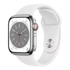 Смарт-годинник Apple Watch Series 8 GPS+Cellular, 45mm Silver Stainless Steel Case with White Sport Band (MNJ53)